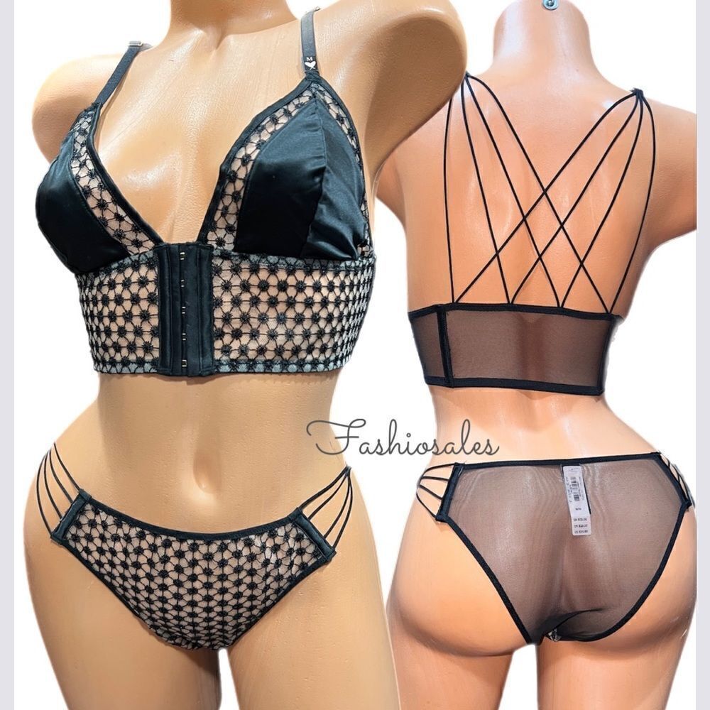 Victorias Secret LUXE Set Triangle Lingerie starburst Longline Bra & tanga panty